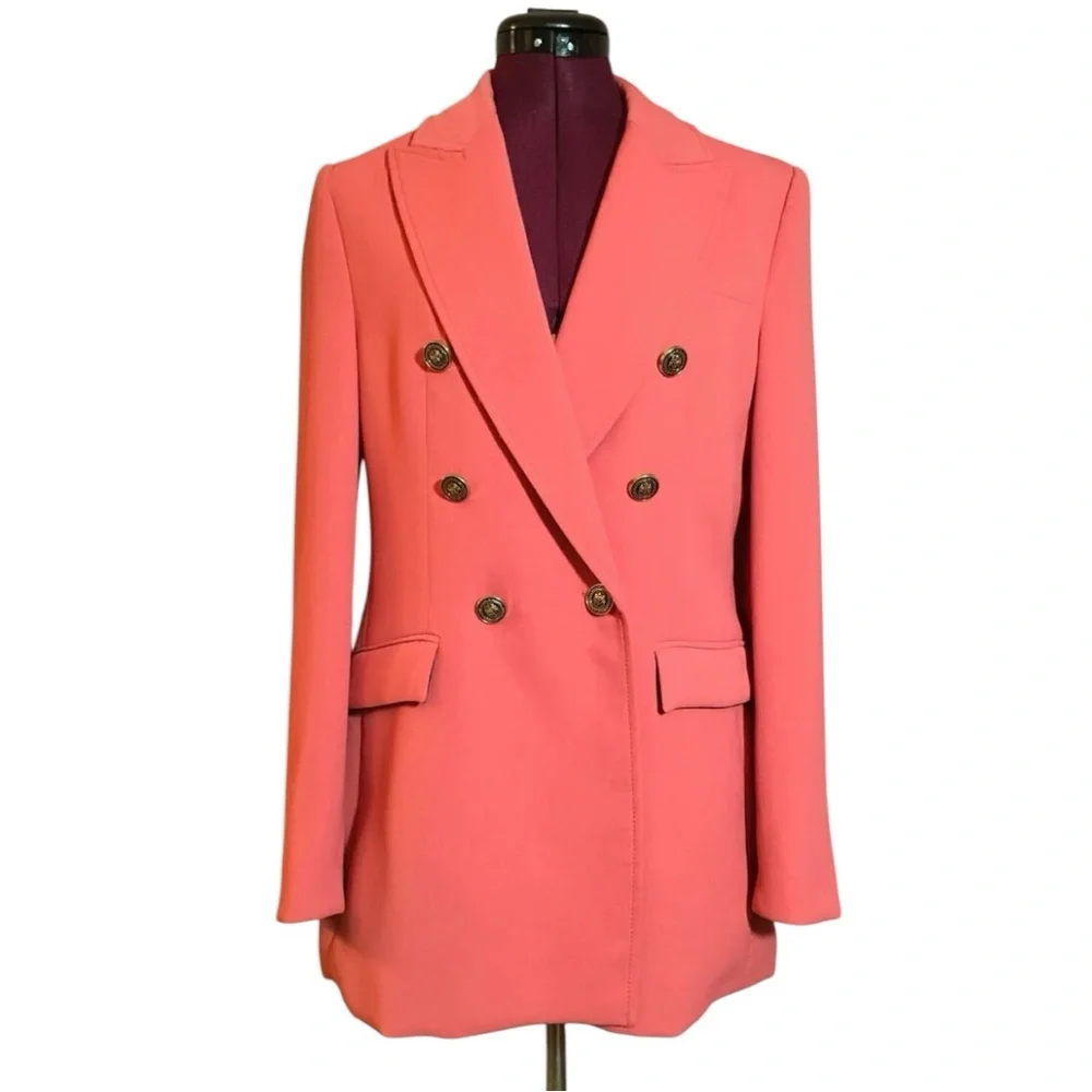 ZARA WOMEN’S DOUBLE BREASTED LONG BLAZER IN DUSTY PINK SIZE XS EUC